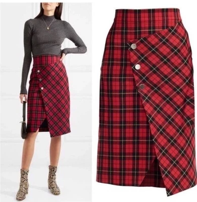 "Falda lápiz asimétrica envolvente a cuadros Janty nueva sin etiquetas en rojo $295 cintura 28"" S" Foto 1 de 4