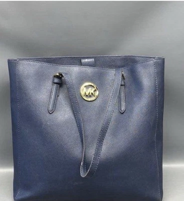 Michael Kors 海军蓝 金色 硬件 Saffiano 皮革 大号 托特包 单肩包 — 第 1/4 张图片