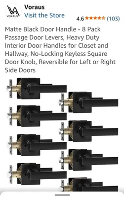 8 Pack Matte Black Door Handles Privacy Door Levers, no locksInterior Door Knobs - Image 1 of 4