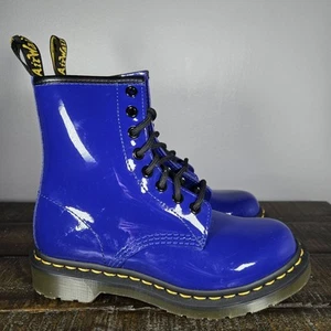 Dr. Doc Martens 1460 Womens Size 5 Lace Up Boots Blue Patent Leather 27635 - Picture 1 of 12