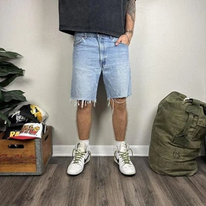 Pantaloncini jeans vintage Levi's 505 linguetta arancione pantaloncini denim invecchiato 34x8 - Foto 1 di 8