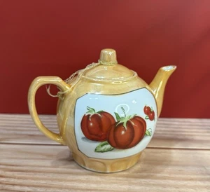 Teiera vintage MCM Lusterware arancione con coperchio - pomodori rossi - Foto 1 di 10