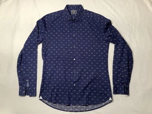 Kenzo Paris Shirt Mens 15.75 40 Blue Slim Fit Eye Print Button Up Long Sleeve - Picture 1 of 12