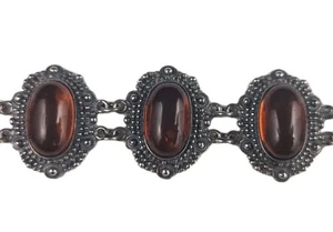 Pulsera de plata de ley panel ámbar 7,5" 14 mm ámbar grueso 925 vintage  - Imagen 1 de 10