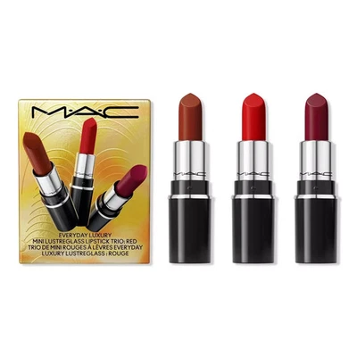 MAC Everyday Luxury Lustreglass Lipstick Set: RED  CHERISH ME, PREMIYUM, RUBY - Image 1 of 2