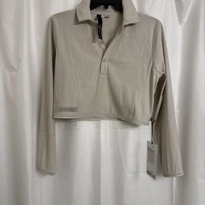 Lululemon Lab Cupro Cropped Long Sleeve Polo Shirt Dove Grey 50134 Size 6 - NWT - Picture 1 of 13