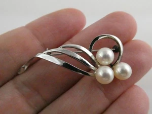Broche prendedor vintage de perlas de plata esterlina Mikimoto 3,2 g marcas MS 1 5/8 pulgadas de largo - Imagen 1 de 15