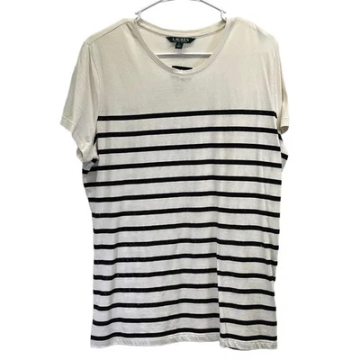 Nuevo con etiquetas Top Lauren Ralph Lauren Blanco Crema Para Mujer Cuentas Rayas Cuello Redondo XL Foto 1 de 4
