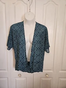 Maurices Sheer Open Front Kimono Navy Blue Aqua Shrug Cover Up Swim S/Medium - Picture 1 of 5