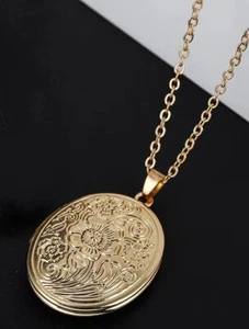 New 9CT Gold Filled Oval Locket Necklace Pendant with 20'' Chain Gift - Picture 1 of 8