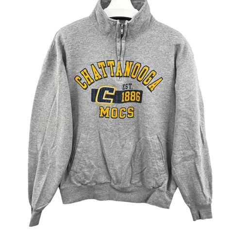 Chattanooga Mocs Sweatshirt Men Large Gray Sweater 1/4 Zip Mock Neck Champion Cover