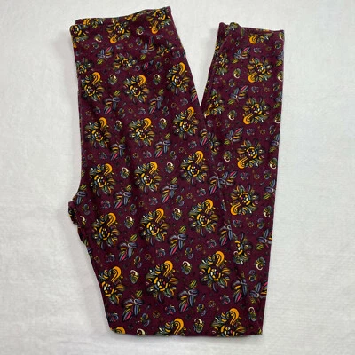 Lula Roe Womens Legging One Size sz 2-10 Purple Abstract Floral Soft Stretch NEW - Image 1 of 4