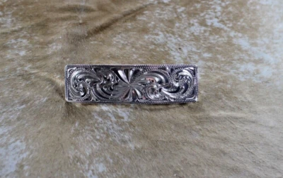 西部女式 Barrette 3 3/4 x 1 英寸银色雕刻马展 Rodeo — 第 1/4 张图片