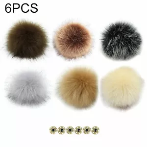 6Pcs Faux Fur Pom Poms 12 cm Soft Fluffy Pompom Balls with Snap Button DIY Decor - Picture 1 of 12