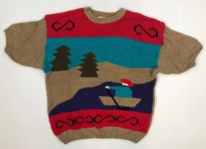 Koret Short Sleeve Sweater Womens Size Large Outdoor Boat Scene Vintage 80’s - Picture 1 of 7