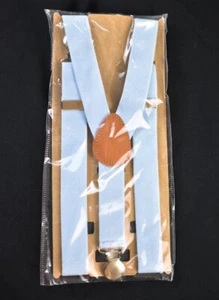 boys sky blue stretch suspenders & bowtie set 6 months to 3 year Y back weddings - Picture 1 of 4