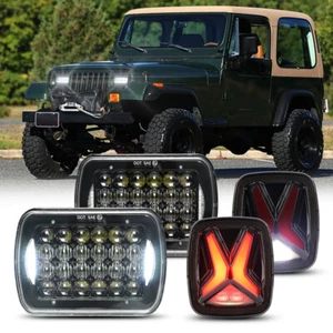 7X6" Square LED Headlamps Brake Rear Tail Lights For Jeep Wrangler YJ 1987-1995 - Picture 1 of 11