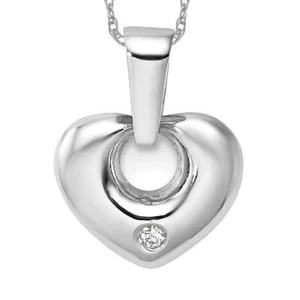 14K Solid White Gold CZ Heart Necklace - Picture 1 of 12