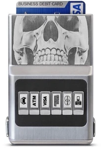 ACM Wallet 1st Gen - Demo Unit - 6 Card RFID Blocking Engraved Skull - Picture 1 of 5