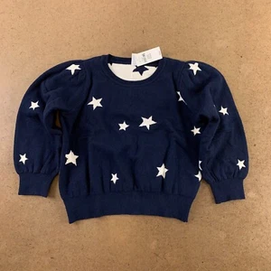 GAP Toddler Girls Size 5 Navy White Stars Printed Crew Neck Pullover Sweater NWT - Picture 1 of 4