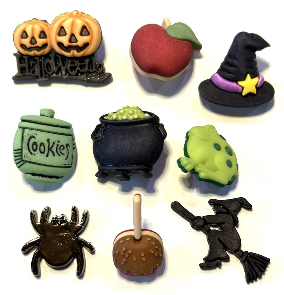 WITCHES KITCHEN BUTTONS Frog Halloween Spider Scrapbooking Sewing Card Making - Image 1 of 1