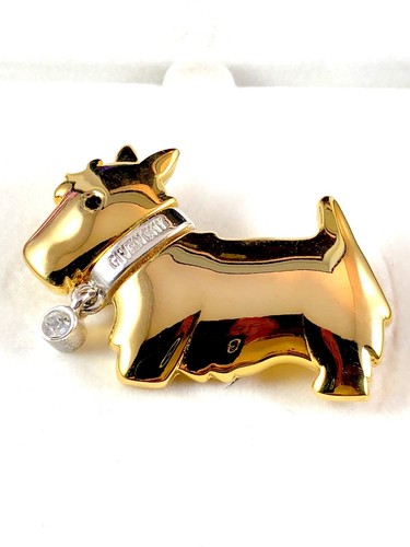 GIVENCHY SPILLA CANE SCOZZESE NUOVA CON SCATOLA FAVOLOSA FIRMATA GIVECHY CRISTALLO PLACCATO ORO STRASS