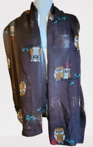 Lina & Lily Owl Heart Print Brown Sheer Long Infinity Scarf Wrap Shawl 34" x 70" - Imagen 1 de 3
