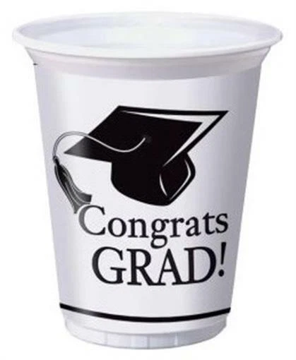 Graduation 16 oz Plastic Cups White 18 per Pack Grad Tableware Party Cups - Image 1 of 1