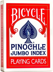 NEW - BICYCLE - JUMBO PINOCHLE Plastic Coated Playing Cards - RED - Picture 1 of 3