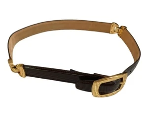 VTG BRIGHTON Belt Women's Size MED Brown Leather w Gold Buckle & Metal Accents - Picture 1 of 11