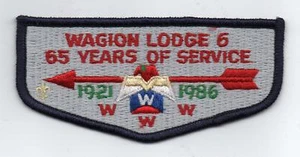 OA Wagion Lodge 6, S-7, 65th Lodge Anniv. Flap, N. Blue Brd, Plastic Back, Mint - Picture 1 of 1