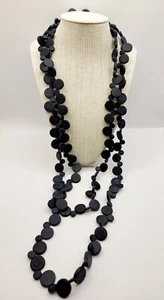 Very Long Blue Black Wooden Bead Necklace - Picture 1 of 6