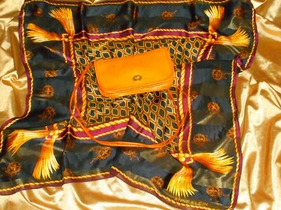 Bufanda de seda Anne Klein azul marino dorado borlas borgoña grande 34" vendedor de EE. UU. Foto 1 de 4