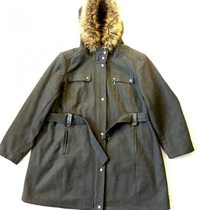 Love & Legend Women's Wool Blend Jacket Coat Fur Lined Hood 3XL Charcoal Gray - Picture 1 of 12