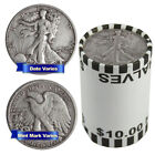 Roll of 20 - $10 Face Value Full Dates 90% Silver Walking Liberty Half Dollars