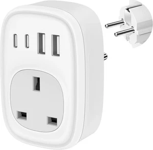 Adaptador de enchufe USB C - Reino Unido a Europa 40W USB A cargador de viaje rápido 240v - Imagen 1 de 7