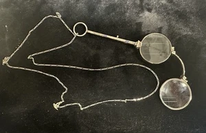 Antiguo colgante de gafas de ópera plegables Lorgnette con cadena de plata de ley de 30" - Imagen 1 de 7