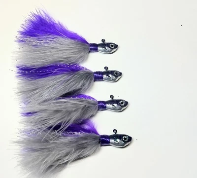 4 件紫色和灰色 Marabou 1/4 盎司夹具适用于 Crappie、Walleye、Bass、Northern — 第 1/2 张图片