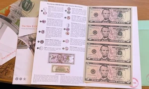 2009 $5 Federal Reserve Note - FRN - DC- Uncut Sheet of 4 in BEP Folder - Picture 1 of 8