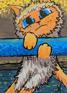 ACEO Cat Painting Original Kittens Play Contemporary Folk Art By Josh Merritt - Picture 1 of 1