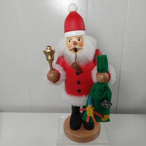 German Smoker Santa by Erzgebirge Germany Wood with Fur Trim - Picture 1 of 12