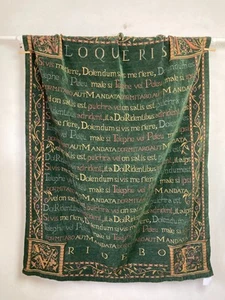 Tapiz tejido vintage verde inscripción latina estilo medieval decoración de pared tiro - Imagen 1 de 7