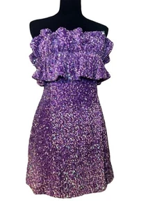 Allison & Kelly Ruffle Mini Dress Sequins Women’s Sz X-Large Purple Strapless - Picture 1 of 6
