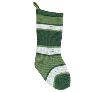 Sweater Knit Green & White Striped Marled Christmas Stocking 20” Stretchy EUC - Picture 1 of 9