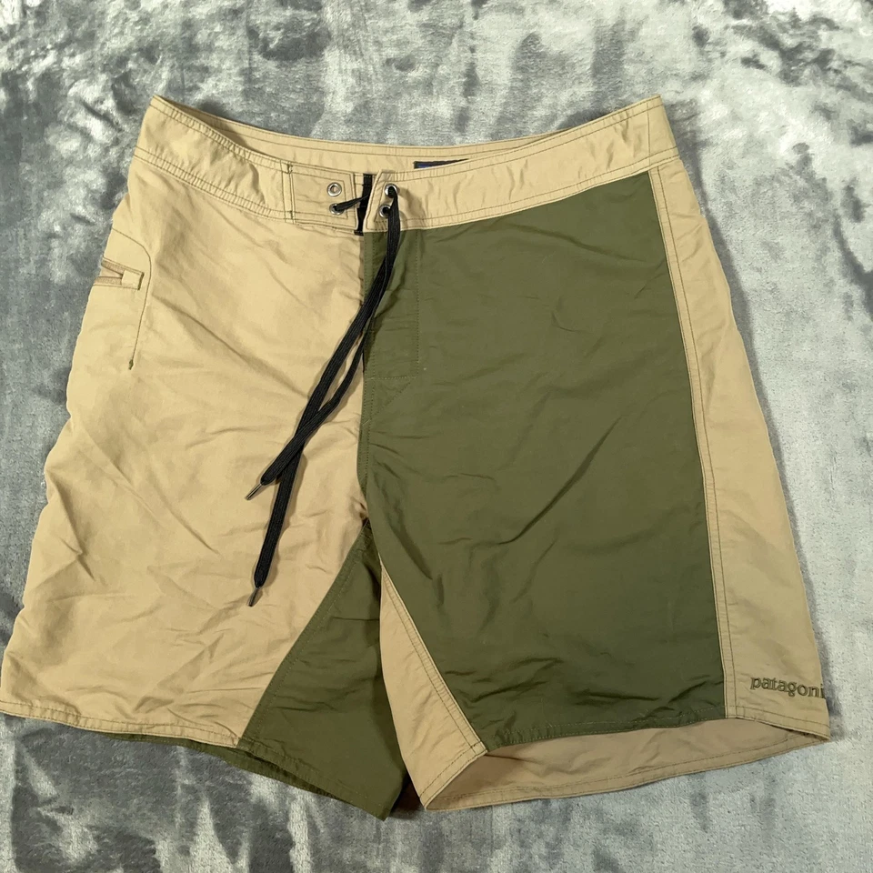 Patagonia Board Shorts Para Hombres 32 Verde Tostado Dos Tonos Nylon Cordón Natación Surf Foto 1 de 4