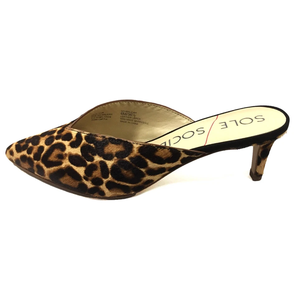 NEW! SOLE SOCIETY Calf Hair Leopard Kitten Mules Sz 6 - Image 1 of 4