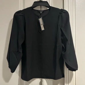 J. Crew Black Puff Sleeve Keyhole Crepe Blouse Size Petite XXS, NEW NWT - Picture 1 of 6