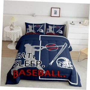 Kids Baseballs Comforter Set,3D Softball Sports Bedding Set Full Red Navy Blue - Picture 1 of 7