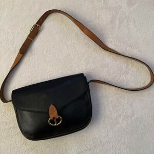 Vintage Christian Dior Pebbled Leather Shoulder Bag Black Gold CD Logo ShipJAPAN