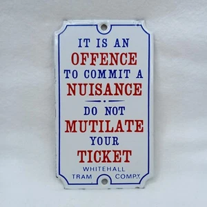 Vintage Porcelain Enamel Sign Offence To Mutilate Ticket Dodo Designs England - Imagen 1 de 9